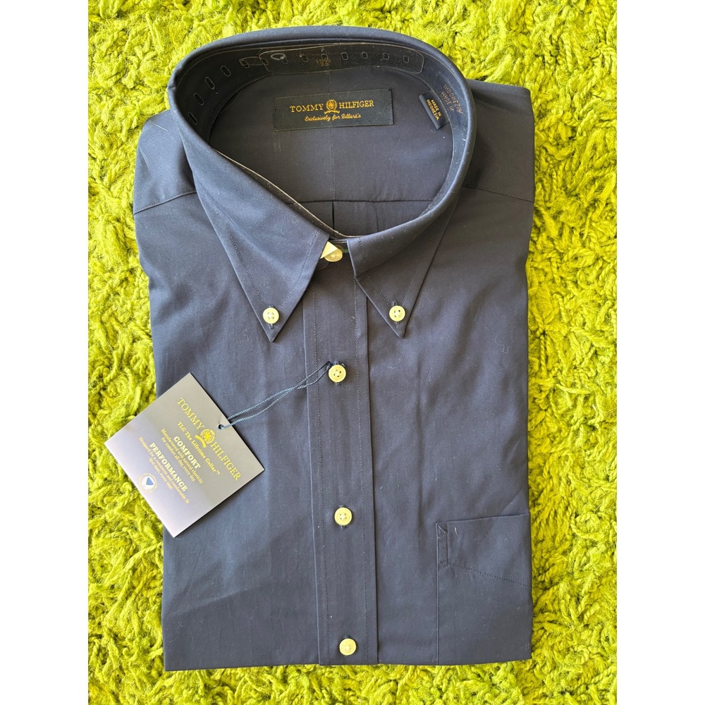 Tommy Hilfiger Mens Dress Shirt Navy Blue Button Down 15.5 33 Performance